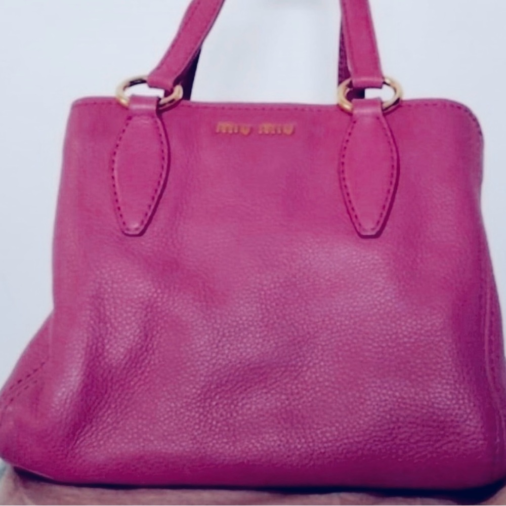 Miu Miu Pink Leather Shoulder Bag with Gold Accents